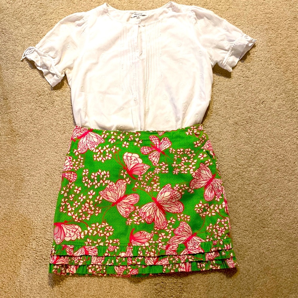 Vintage Lilly Pulitzer pink and green butterfly ruffle skirt, 2